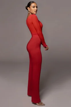 JLUXLABEL Jluxbasix Red Bethie Scoop Long Sleeve Bodysuit