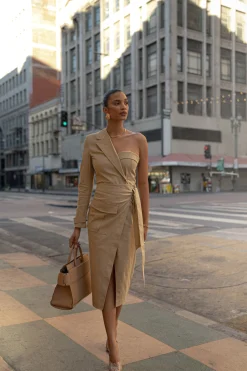 JLUXLABEL Khaki Amal One Shoulder Top