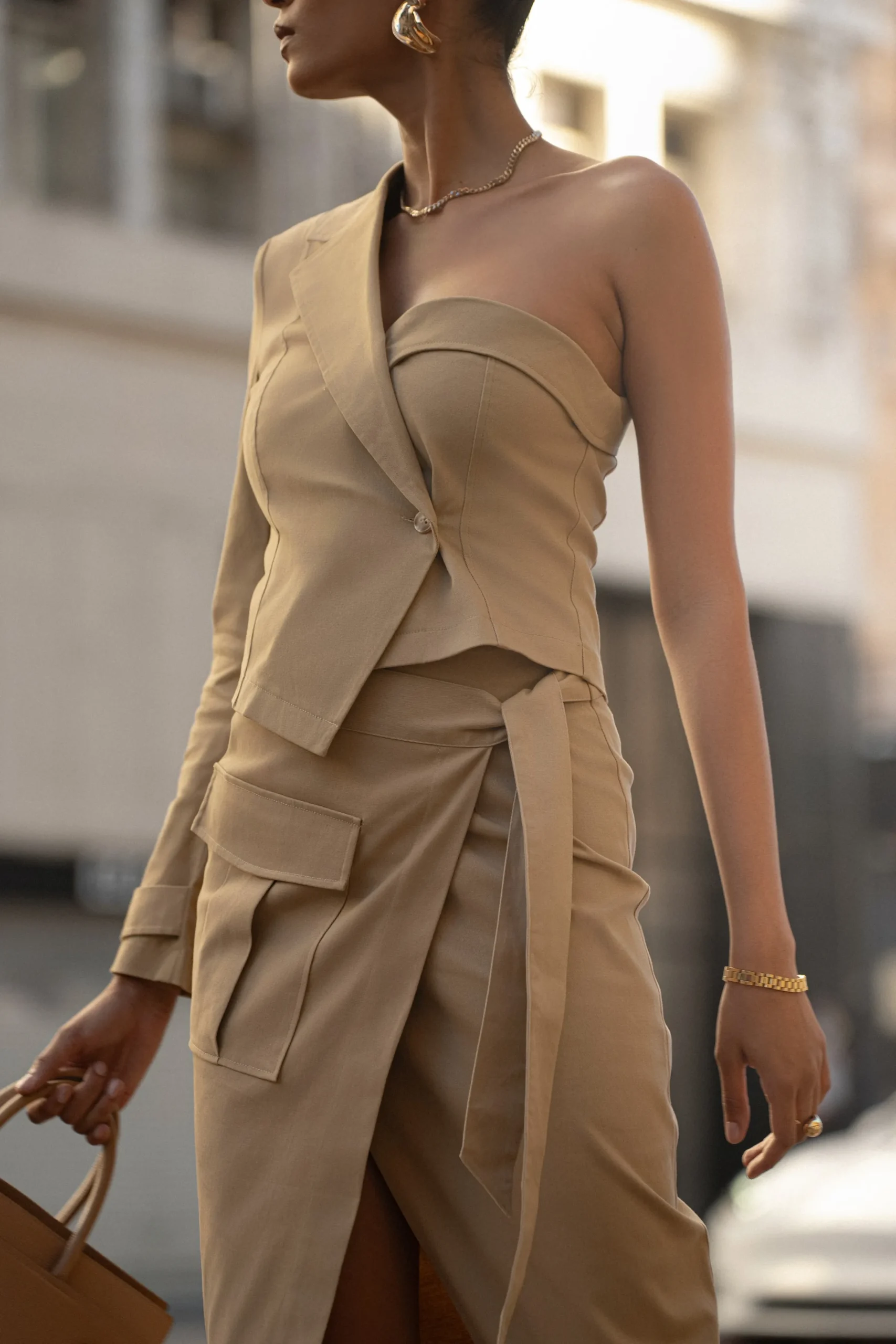 JLUXLABEL Khaki Amal One Shoulder Top