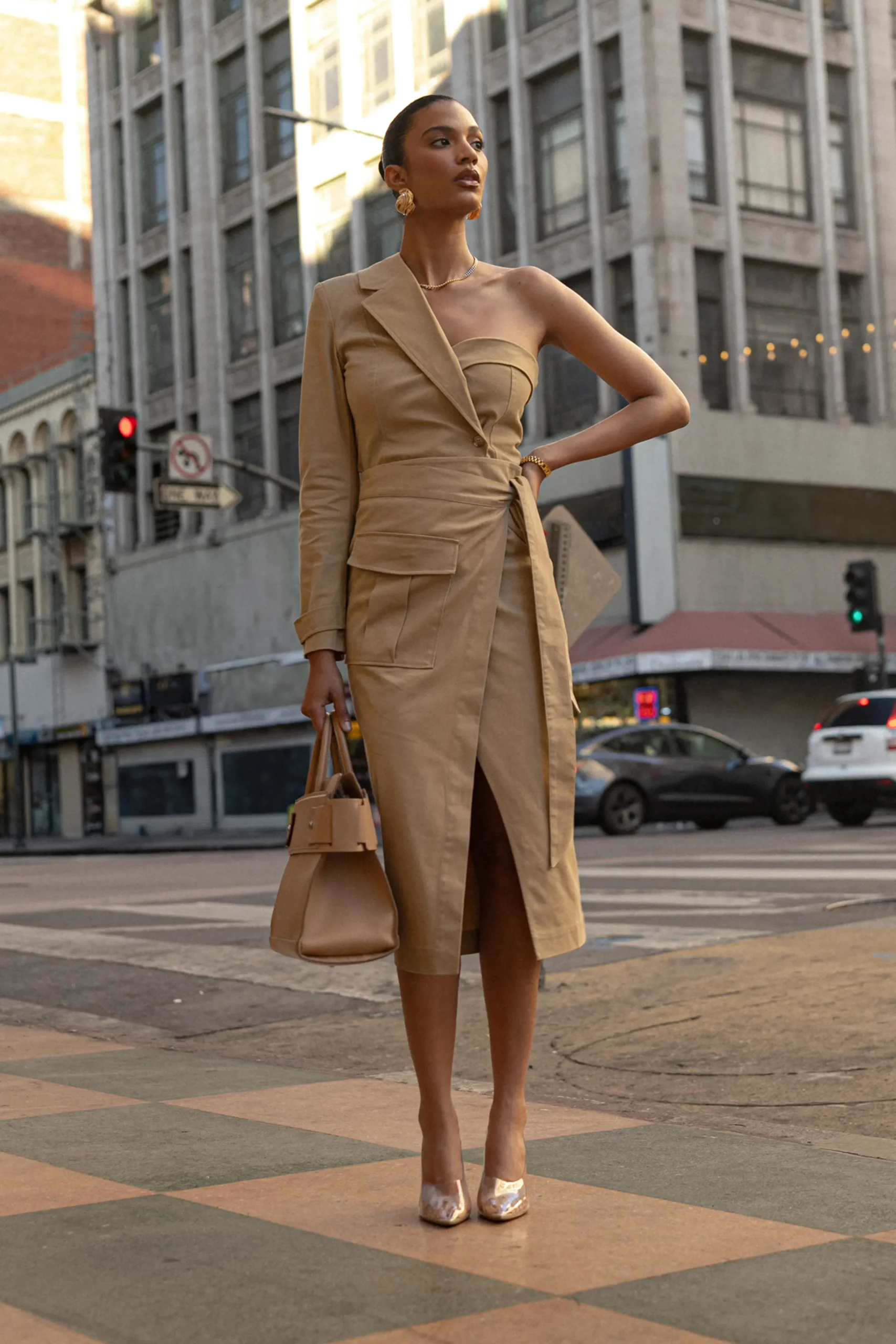 JLUXLABEL Khaki Amal One Shoulder Top