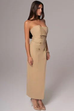 JLUXLABEL Khaki Asymmetric Belted Midi Dress