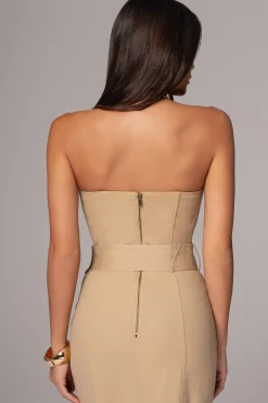JLUXLABEL Khaki Asymmetric Belted Midi Dress