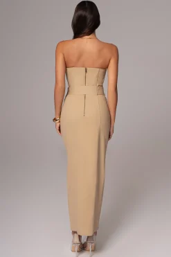 JLUXLABEL Khaki Asymmetric Belted Midi Dress