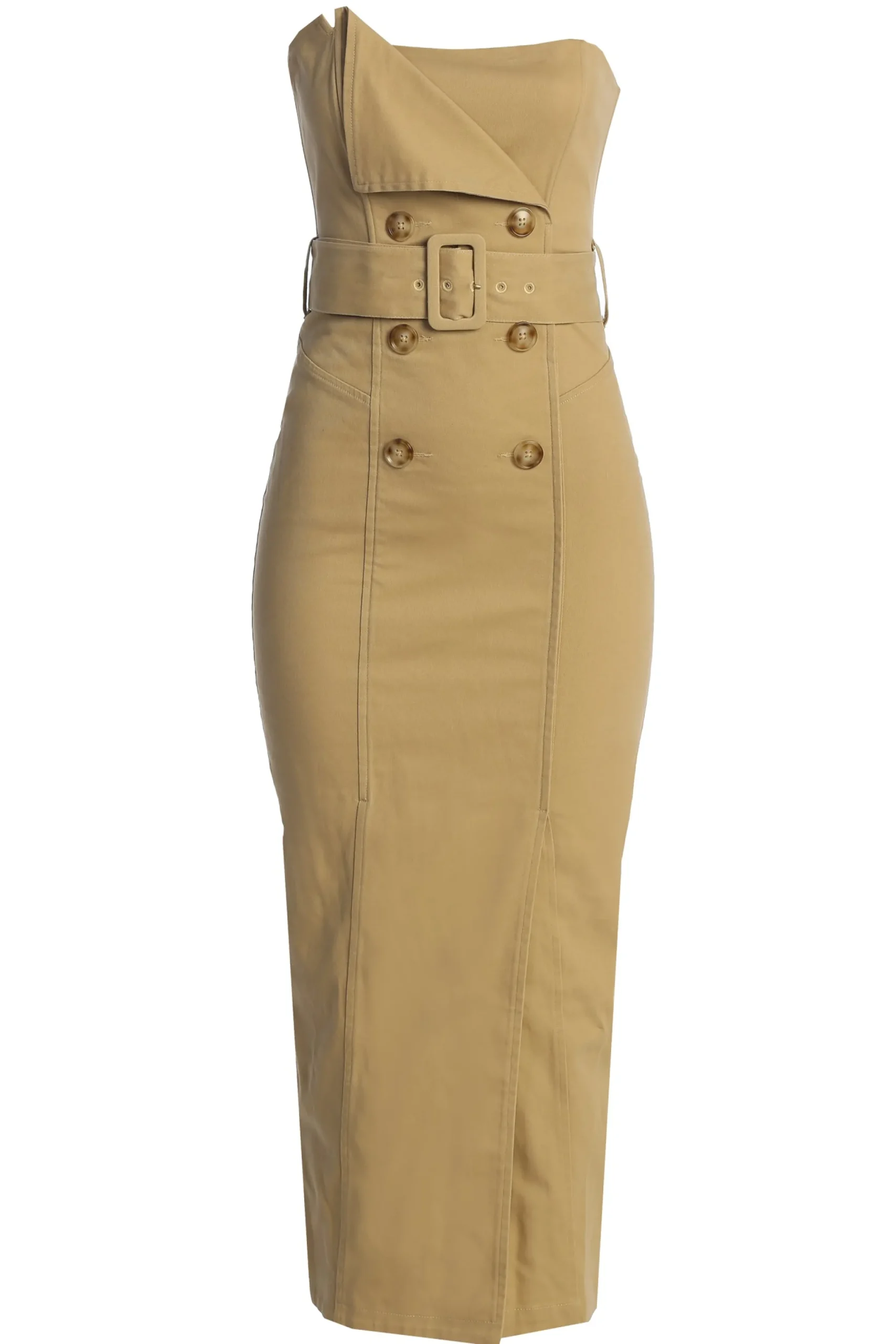 JLUXLABEL Khaki Asymmetric Belted Midi Dress