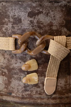 JLUXLABEL Khaki Marble Buckle Woven Belt