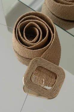 JLUXLABEL Khaki Square Buckle Woven Belt