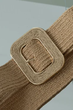 JLUXLABEL Khaki Square Buckle Woven Belt