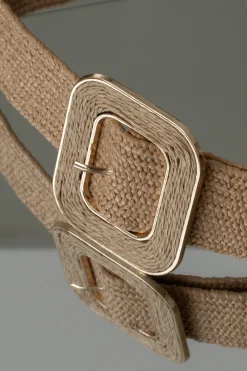 JLUXLABEL Khaki Square Buckle Woven Belt