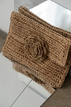 JLUXLABEL Khaki Woven Rose Clutch
