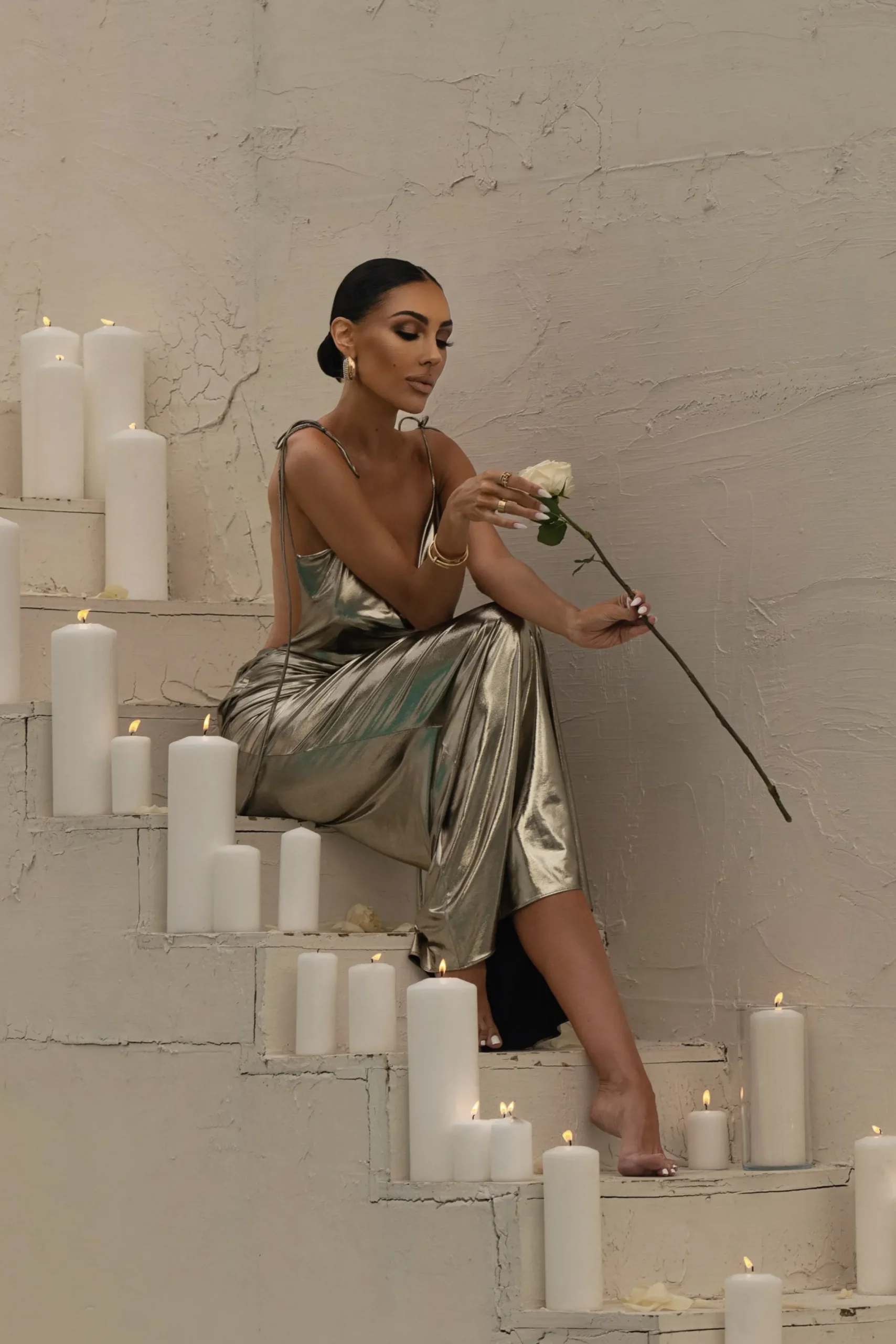 JLUXLABEL Light Gold Heart of Gold Maxi Dress