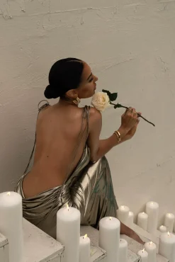 JLUXLABEL Light Gold Heart of Gold Maxi Dress