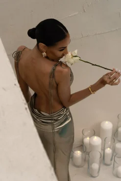 JLUXLABEL Light Gold Heart of Gold Maxi Dress