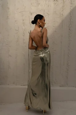 JLUXLABEL Light Gold Heart of Gold Maxi Dress