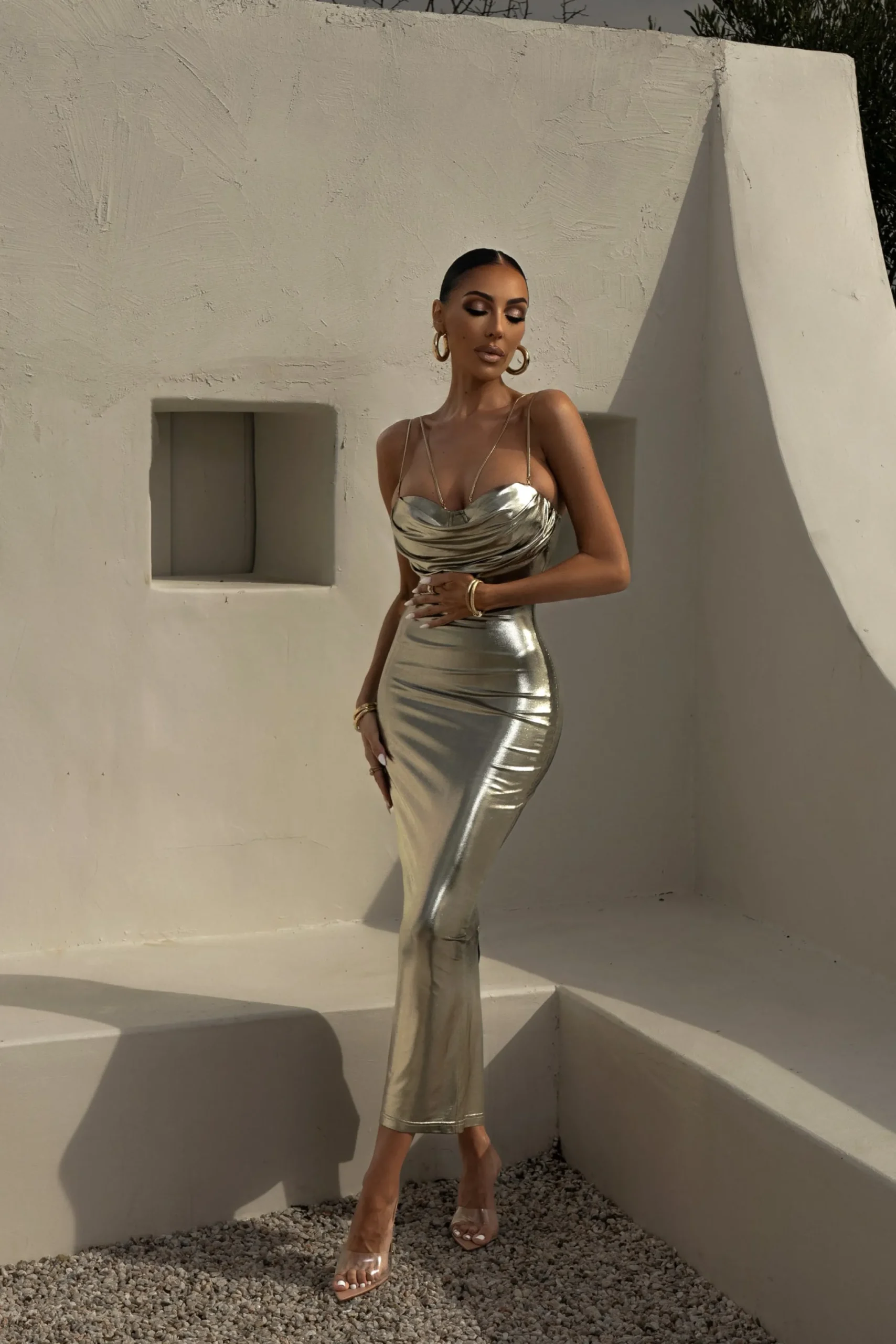 JLUXLABEL Light Gold Visions Of You Midi Dress