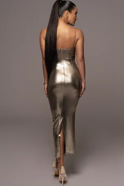 JLUXLABEL Light Gold Visions Of You Midi Dress