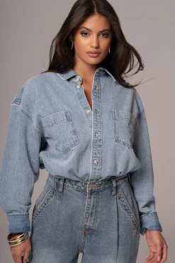 JLUXLABEL Light Wash Denim Brandi Oversized Button Up