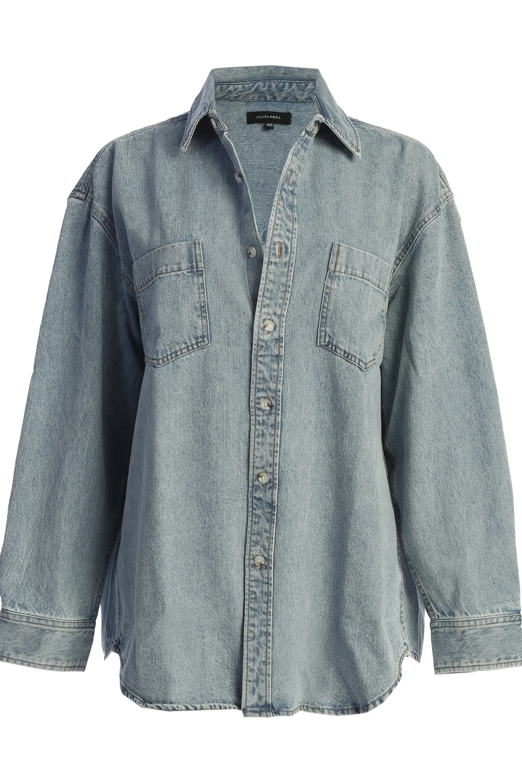 JLUXLABEL Light Wash Denim Brandi Oversized Button Up