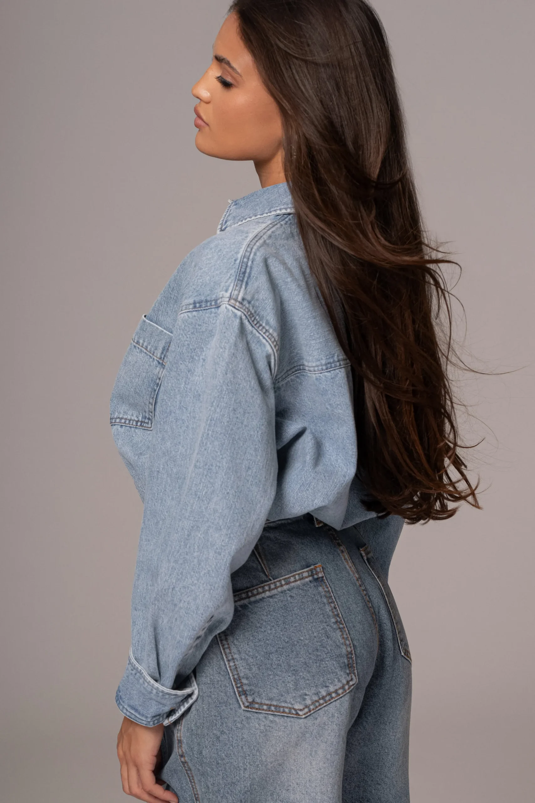 JLUXLABEL Light Wash Denim Brandi Oversized Button Up