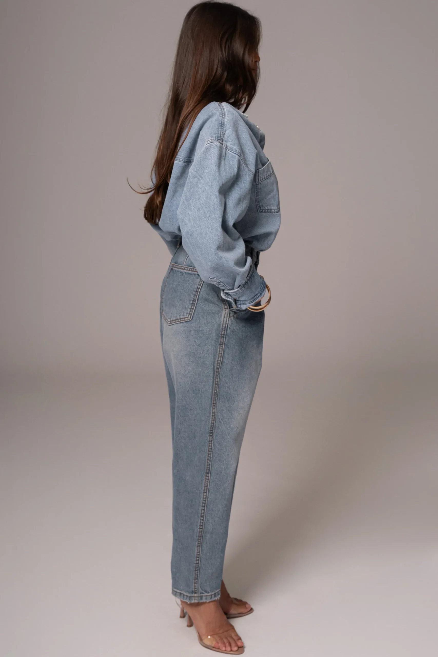 JLUXLABEL Light Wash Denim Brandi Oversized Button Up
