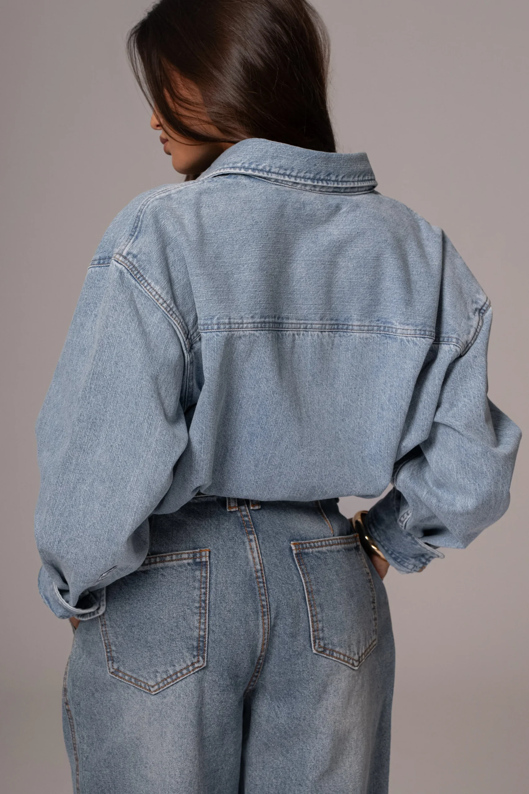 JLUXLABEL Light Wash Denim Brandi Oversized Button Up