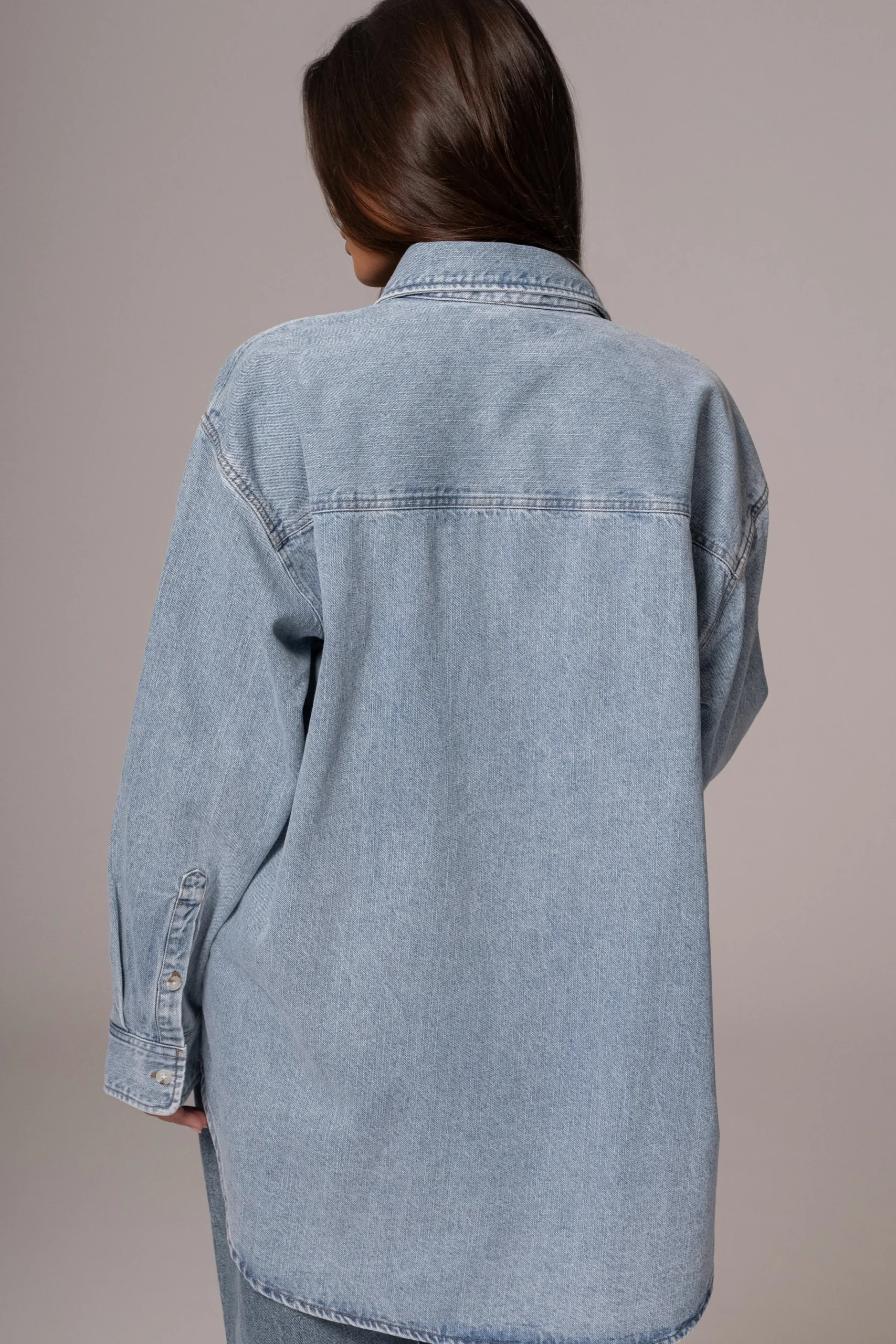 JLUXLABEL Light Wash Denim Brandi Oversized Button Up