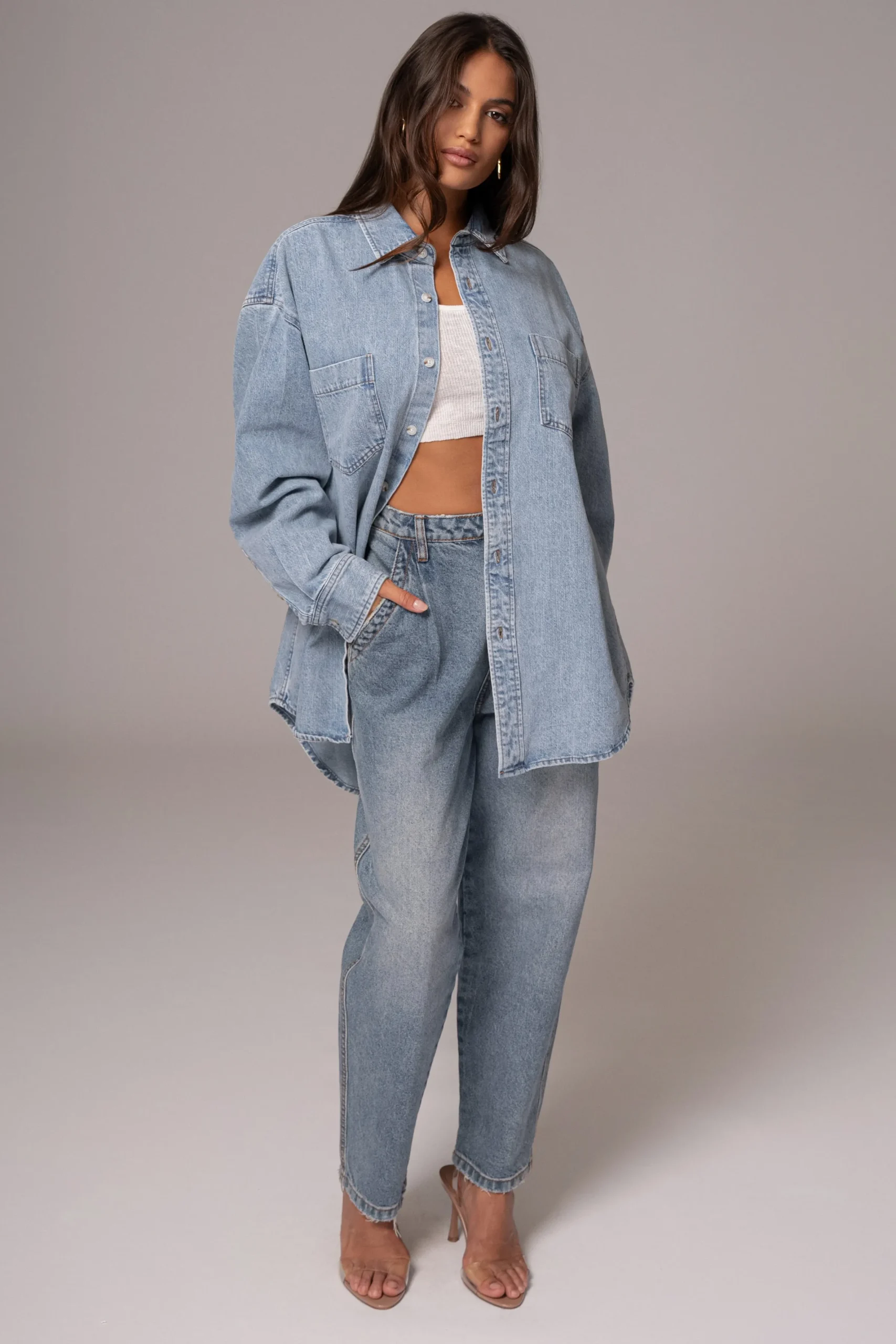 JLUXLABEL Light Wash Denim Brandi Oversized Button Up