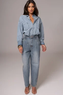 JLUXLABEL Light Wash Denim Brandi Oversized Button Up