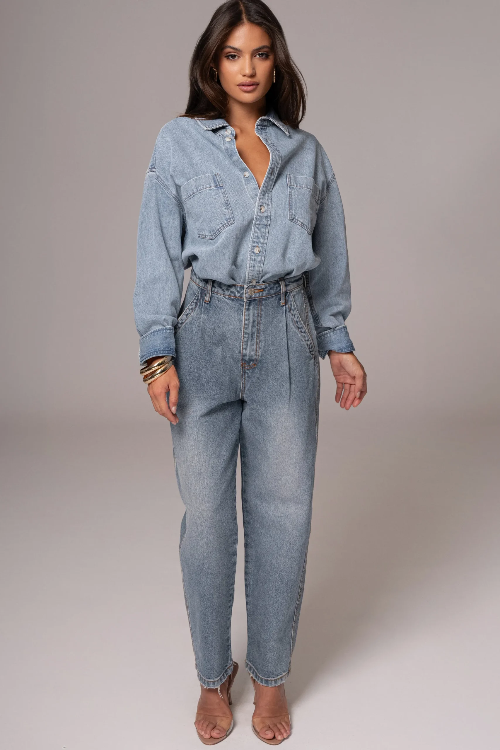 JLUXLABEL Light Wash Denim Brandi Oversized Button Up