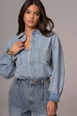 JLUXLABEL Light Wash Denim Brandi Oversized Button Up