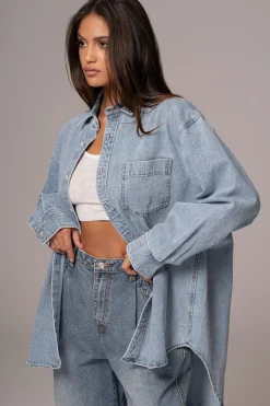 JLUXLABEL Light Wash Denim Brandi Oversized Button Up