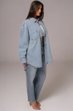 JLUXLABEL Light Wash Denim Brandi Oversized Button Up
