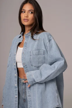 JLUXLABEL Light Wash Denim Brandi Oversized Button Up