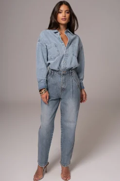 JLUXLABEL Light Wash Denim Brandi Oversized Button Up