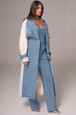 JLUXLABEL Light Wash Denim Leighton Belted Contrast Coat