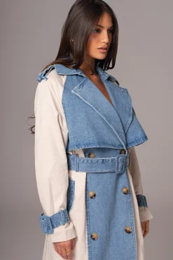 JLUXLABEL Light Wash Denim Leighton Belted Contrast Coat