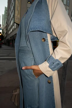 JLUXLABEL Light Wash Denim Leighton Belted Contrast Coat