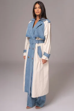 JLUXLABEL Light Wash Denim Leighton Belted Contrast Coat