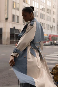 JLUXLABEL Light Wash Denim Leighton Belted Contrast Coat