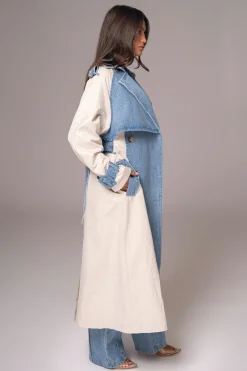 JLUXLABEL Light Wash Denim Leighton Belted Contrast Coat