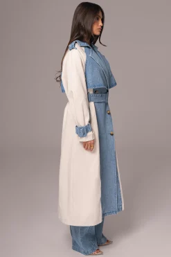 JLUXLABEL Light Wash Denim Leighton Belted Contrast Coat