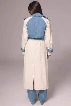 JLUXLABEL Light Wash Denim Leighton Belted Contrast Coat