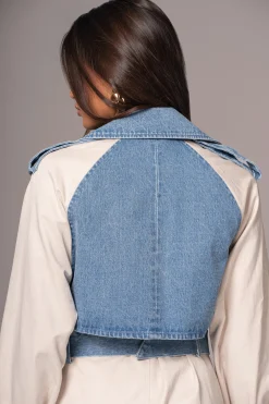 JLUXLABEL Light Wash Denim Leighton Belted Contrast Coat