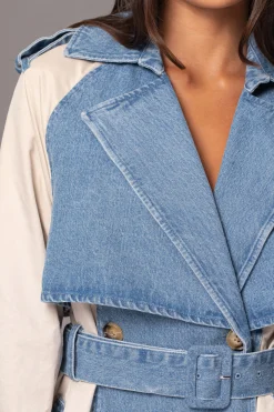JLUXLABEL Light Wash Denim Leighton Belted Contrast Coat