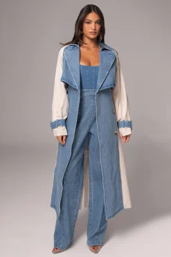 JLUXLABEL Light Wash Denim Leighton Belted Contrast Coat