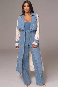 JLUXLABEL Light Wash Denim Leighton Belted Contrast Coat