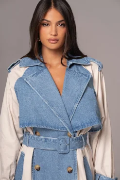 JLUXLABEL Light Wash Denim Leighton Belted Contrast Coat