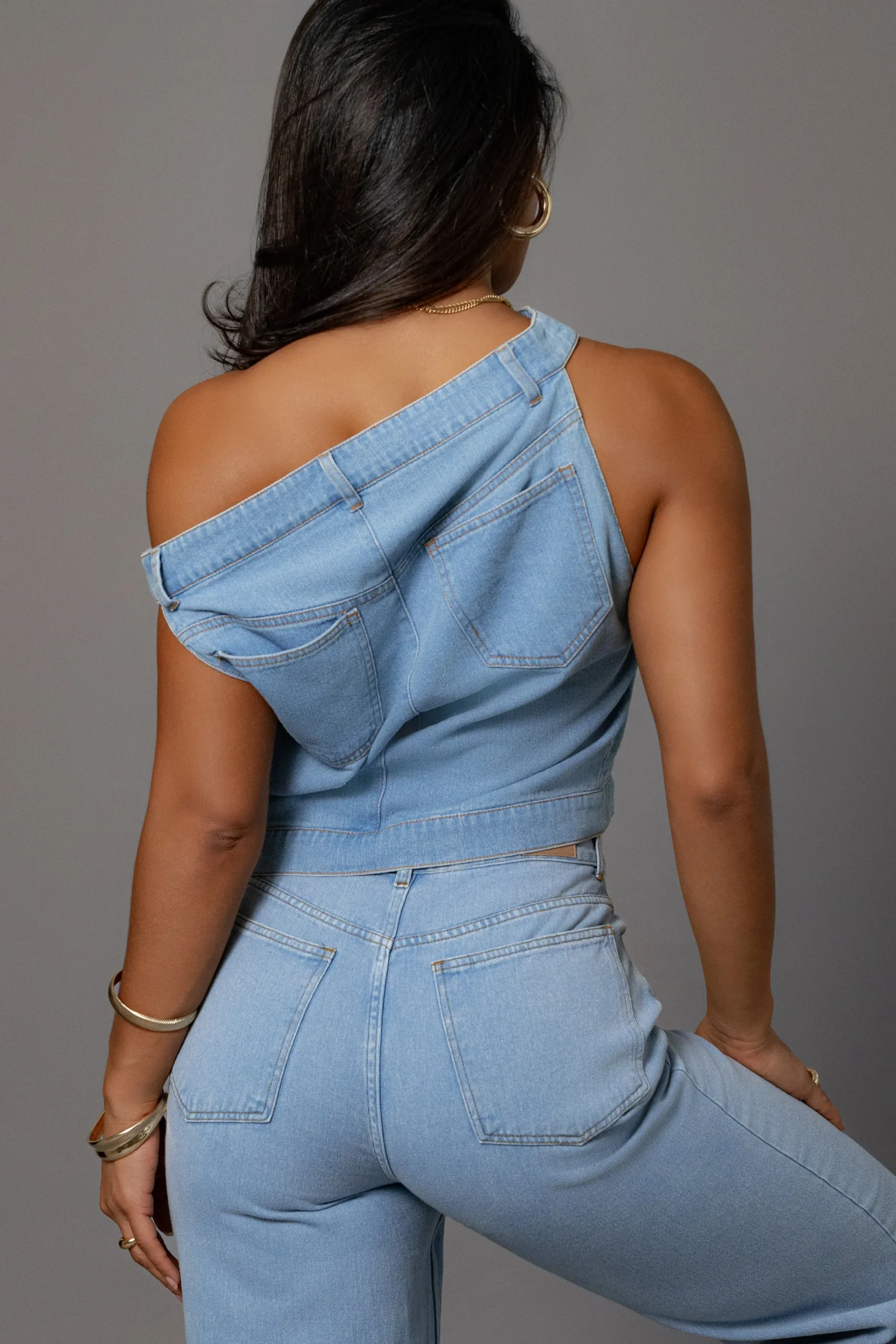 JLUXLABEL Light Wash Shanice Denim Top