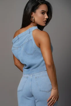 JLUXLABEL Light Wash Shanice Denim Top
