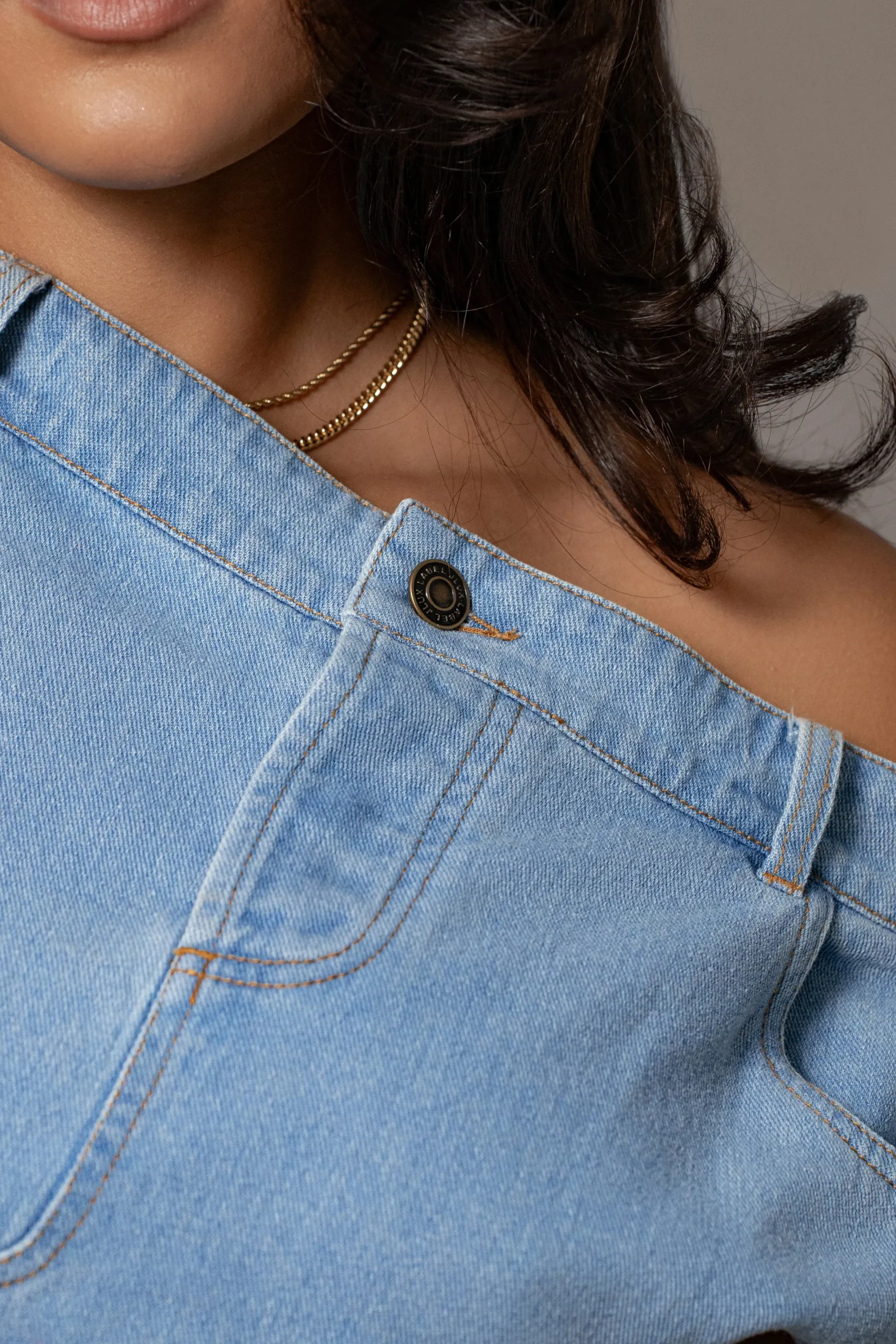 JLUXLABEL Light Wash Shanice Denim Top