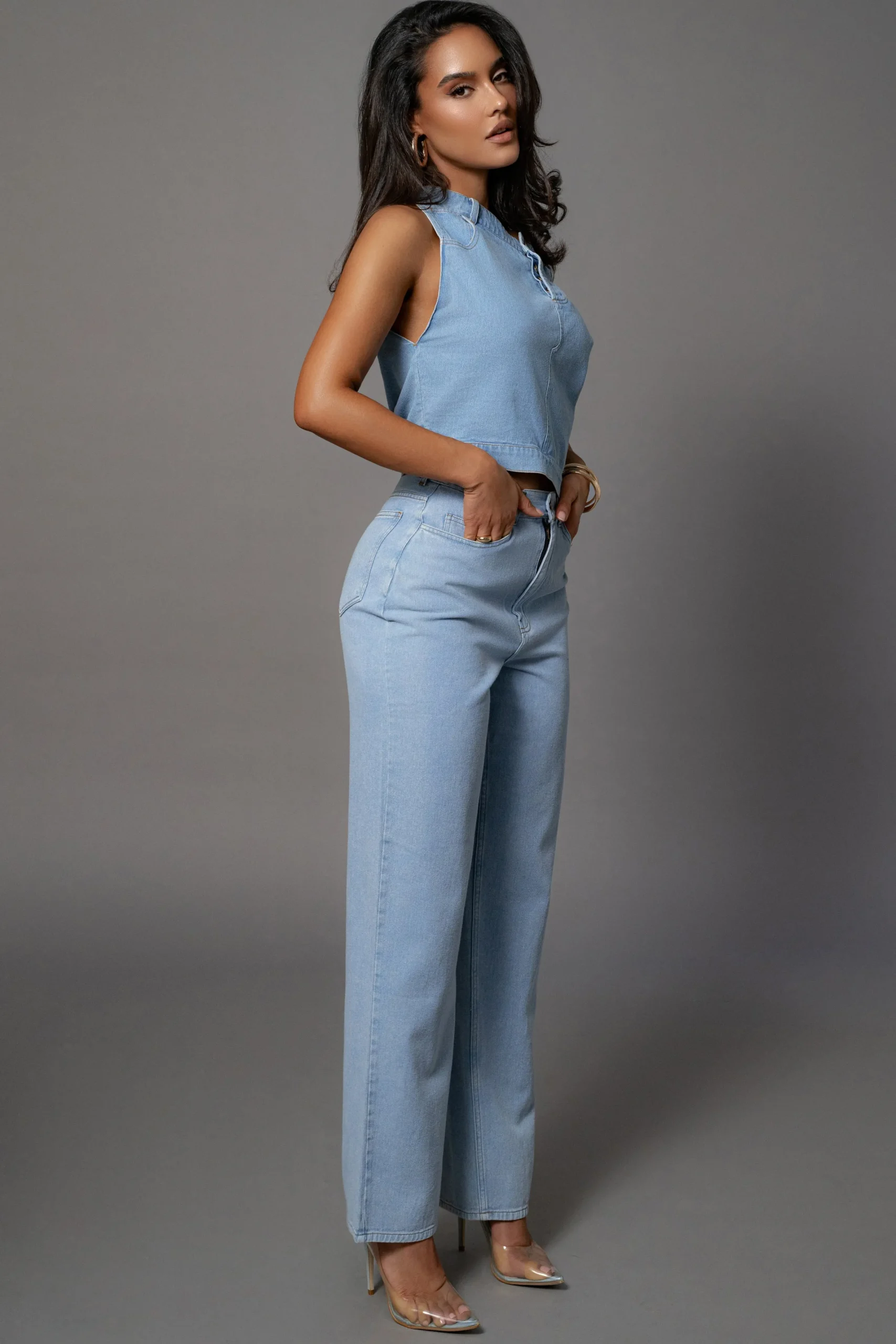 JLUXLABEL Light Wash Shanice Denim Top